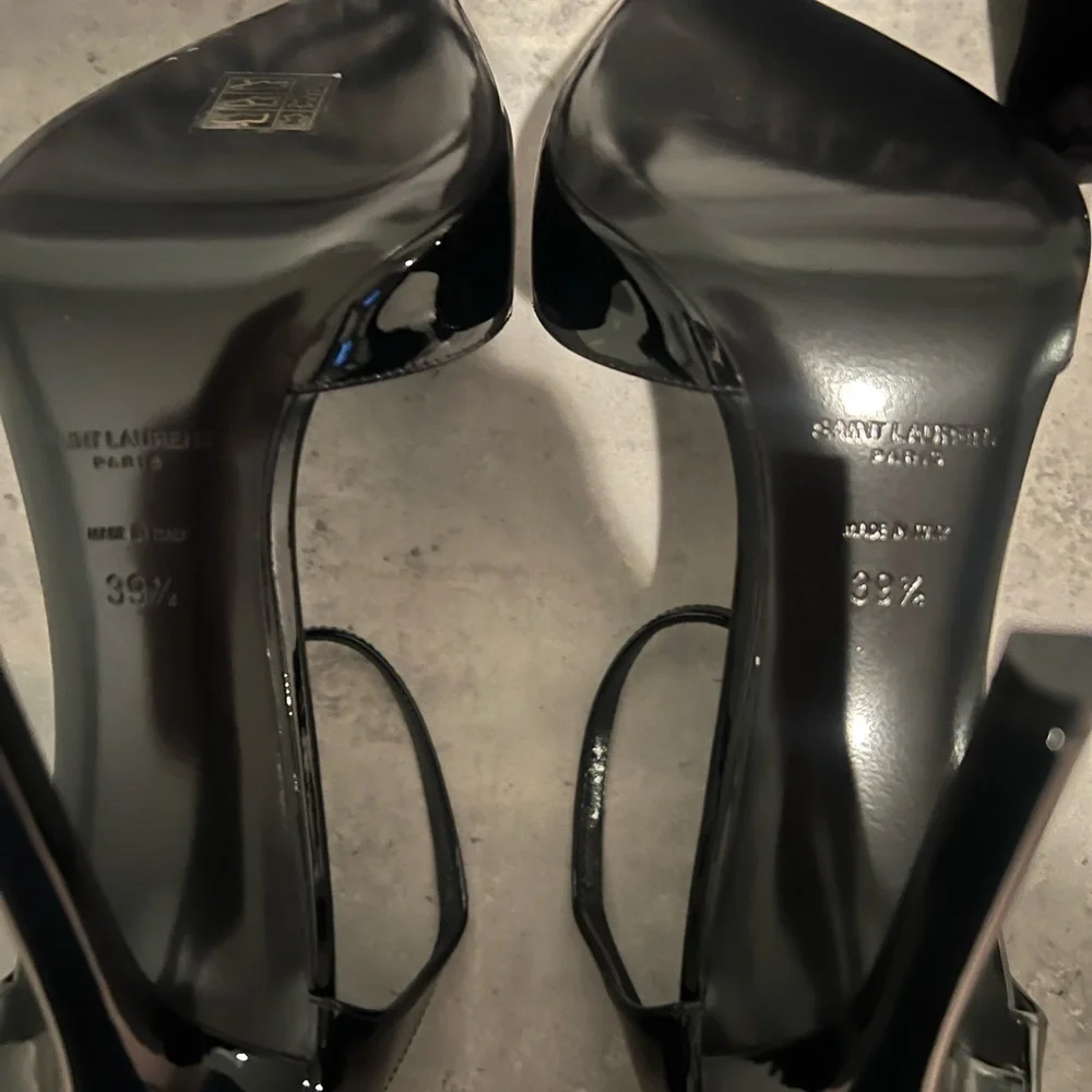 Saint Laurent Black Patent Leather Pointed-Toe Ankle-Strap Heels - Picture 5 of 6